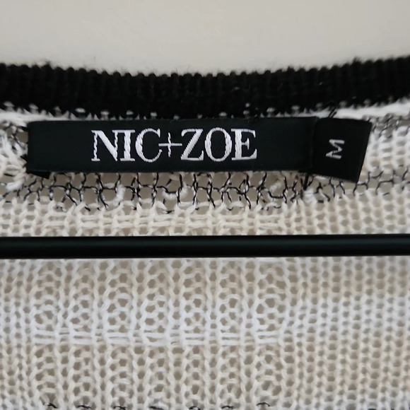 Nic+Zoe | Linen Blend V-neck Lightweight Textured Open Knit Sweater - Size M - Picture 7 of 8